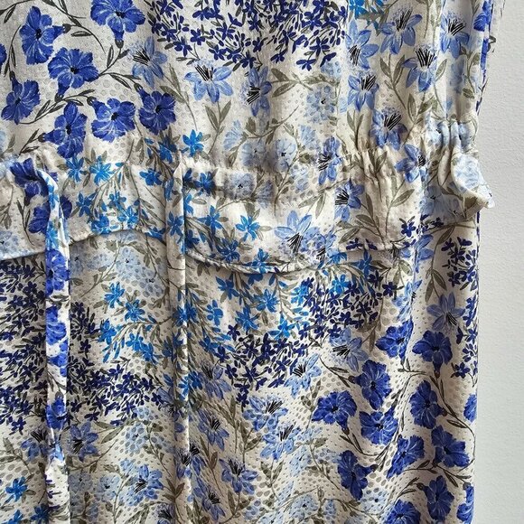 100% Silk Rebecca Taylor Blue & White Floral Dress With Ruffled Size 8 - Picture 8 of 10